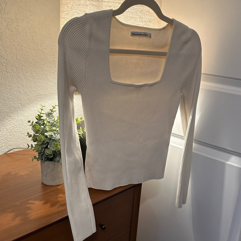 Abercrombie & Fitch Cream Ribbed Square Neck Blouse